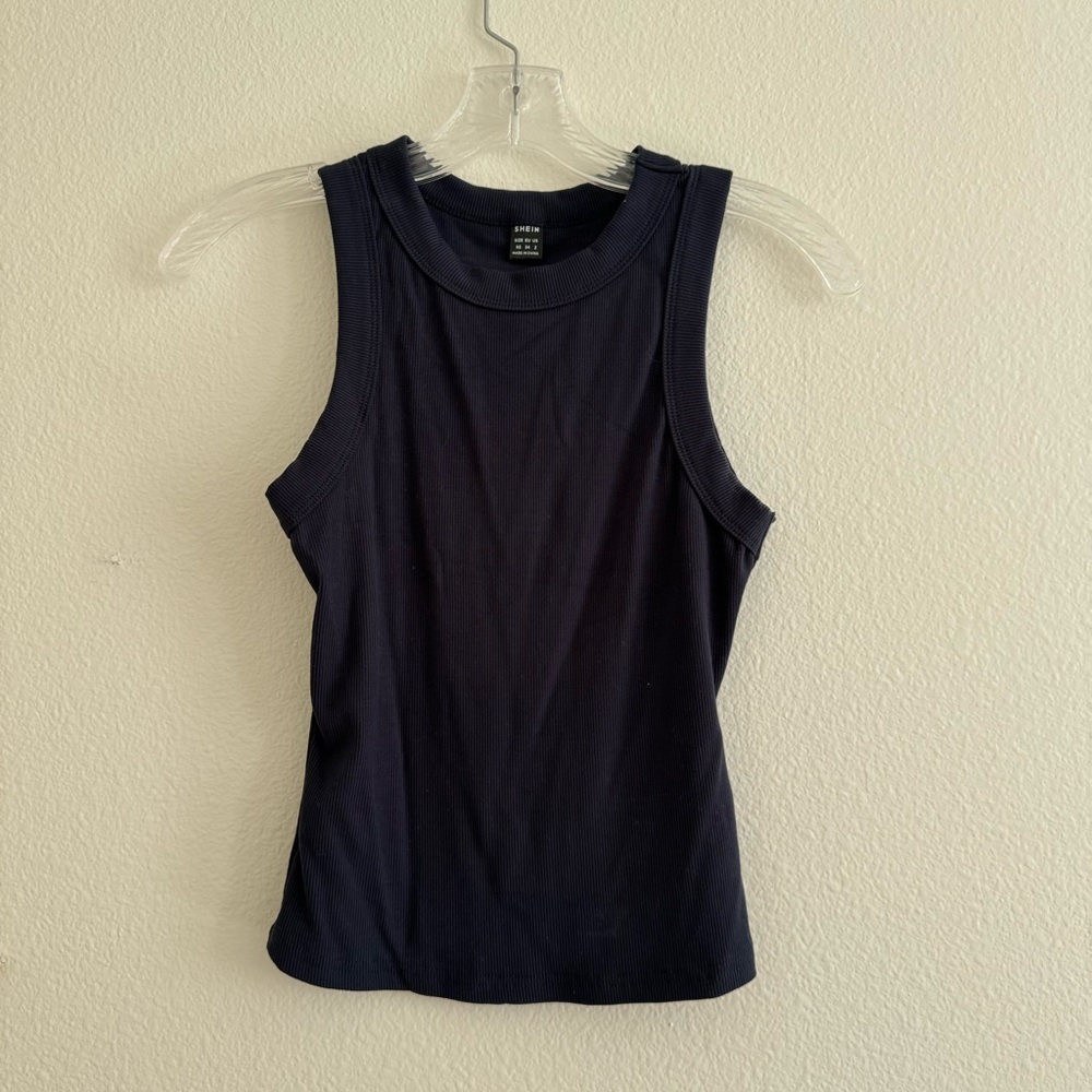 Navy Blue Ribbed Tank Top
